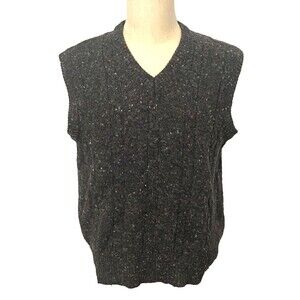 Vtg Sweater Vest Wool Blend Men's L Cable Knit V-Neck Grandpacore Grey Heathered